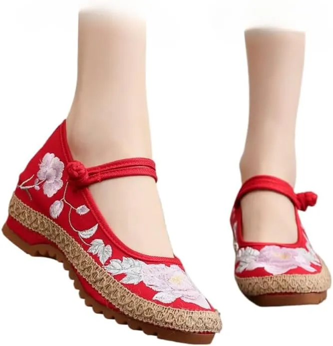 Mary Jane Espadrilles for Women Platform Rattan Wedge Sandals Low Heel with Arch Support Slip on House Slippers Casual Dress Shoes Lightweight Breathable Low Top Straps Comfort Walking Slide Outdoor