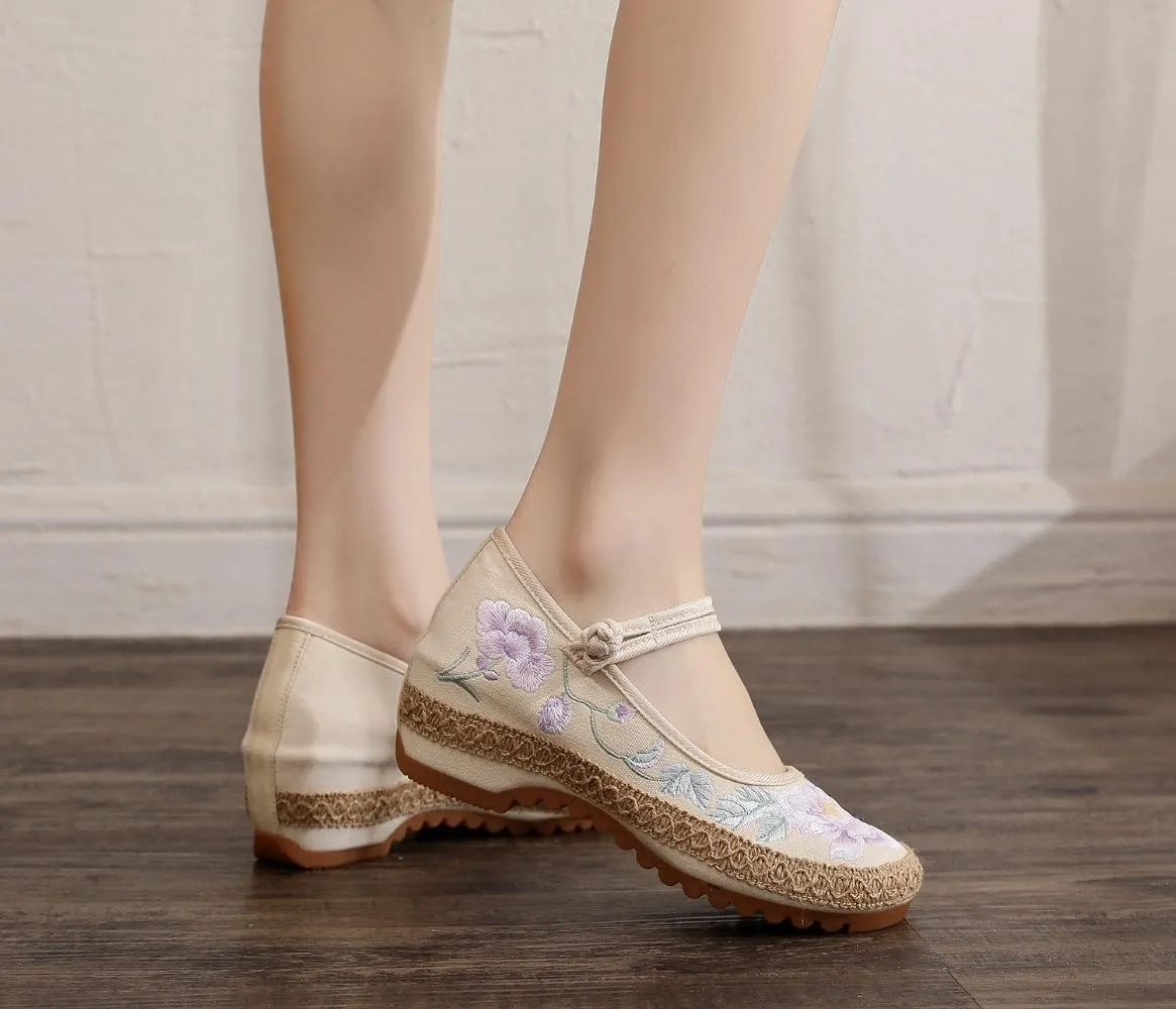 Mary Jane Espadrilles for Women Platform Rattan Wedge Sandals Low Heel with Arch Support Slip on House Slippers Casual Dress Shoes Lightweight Breathable Low Top Straps Comfort Walking Slide Outdoor