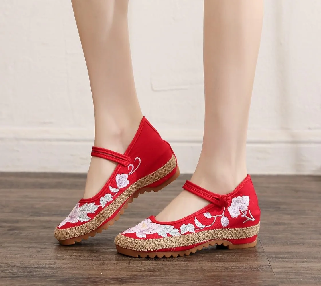 Mary Jane Espadrilles for Women Platform Rattan Wedge Sandals Low Heel with Arch Support Slip on House Slippers Casual Dress Shoes Lightweight Breathable Low Top Straps Comfort Walking Slide Outdoor