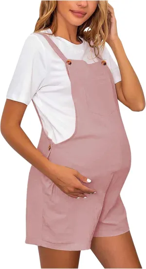 Maternity Rompers for Pregnant Women Denim Short Jumpsuits with Adjustable Strao Loose Fit Beach Vacation Outfits