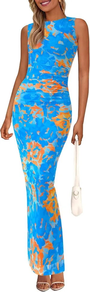 Maxi Dresses for Women - Wedding Guest Cocktail with Sleeveless Mesh Design, Summer Resort & Beach Bodycon Dress