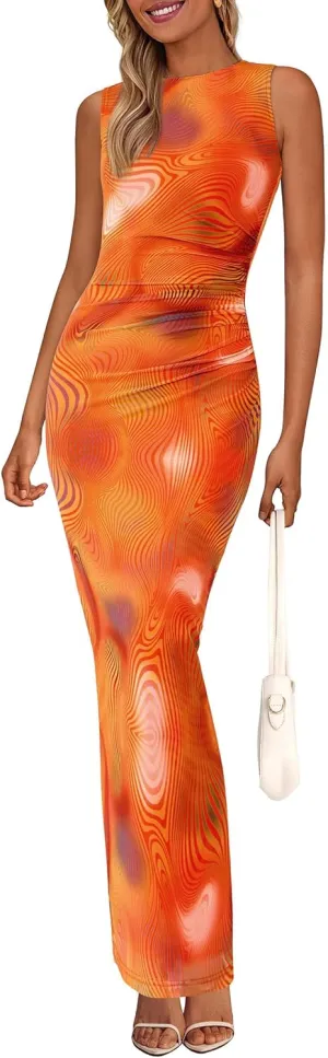 Maxi Dresses for Women - Wedding Guest Cocktail with Sleeveless Mesh Design, Summer Resort & Beach Bodycon Dress