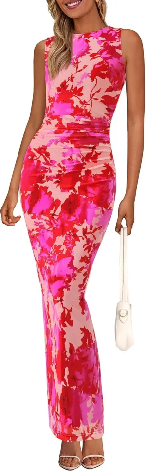 Maxi Dresses for Women - Wedding Guest Cocktail with Sleeveless Mesh Design, Summer Resort & Beach Bodycon Dress