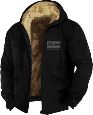 Men Zipper Hoodie Coat Thick Warm Winter Heavyweight Fleece Lined Jackets Sherpa Hooded Sweatshirt M-7XL