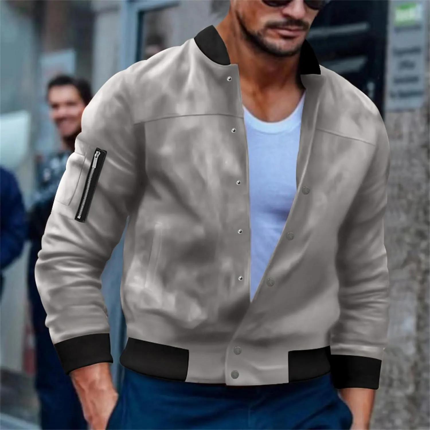 Mens Bomber Jackets Casual Lightweight Faux Leather Suede Jacket Softshell Flight Varsity Jacket Windbreaker for Men