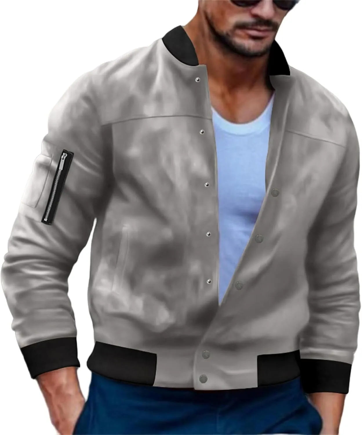 Mens Bomber Jackets Casual Lightweight Faux Leather Suede Jacket Softshell Flight Varsity Jacket Windbreaker for Men