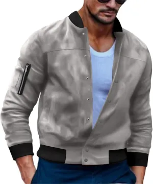 Mens Bomber Jackets Casual Lightweight Faux Leather Suede Jacket Softshell Flight Varsity Jacket Windbreaker for Men