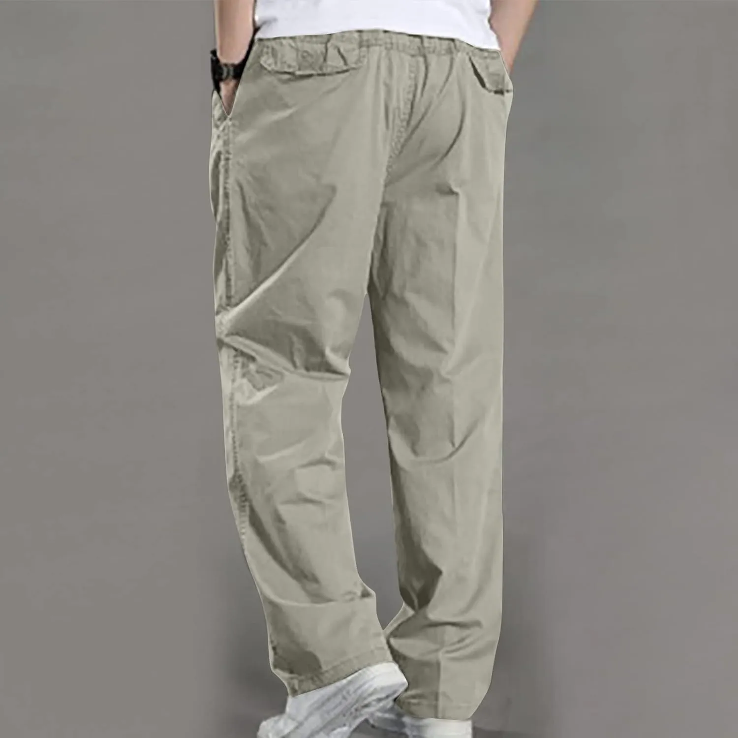 Men's Cargo Pants Slim Solid Straight Sports Trousers Casual Outdoor Breathable Full Pants Comfort Basic