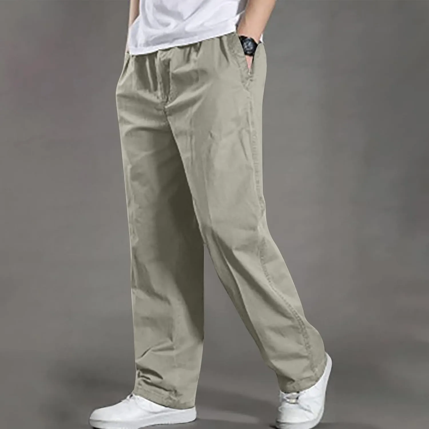 Men's Cargo Pants Slim Solid Straight Sports Trousers Casual Outdoor Breathable Full Pants Comfort Basic