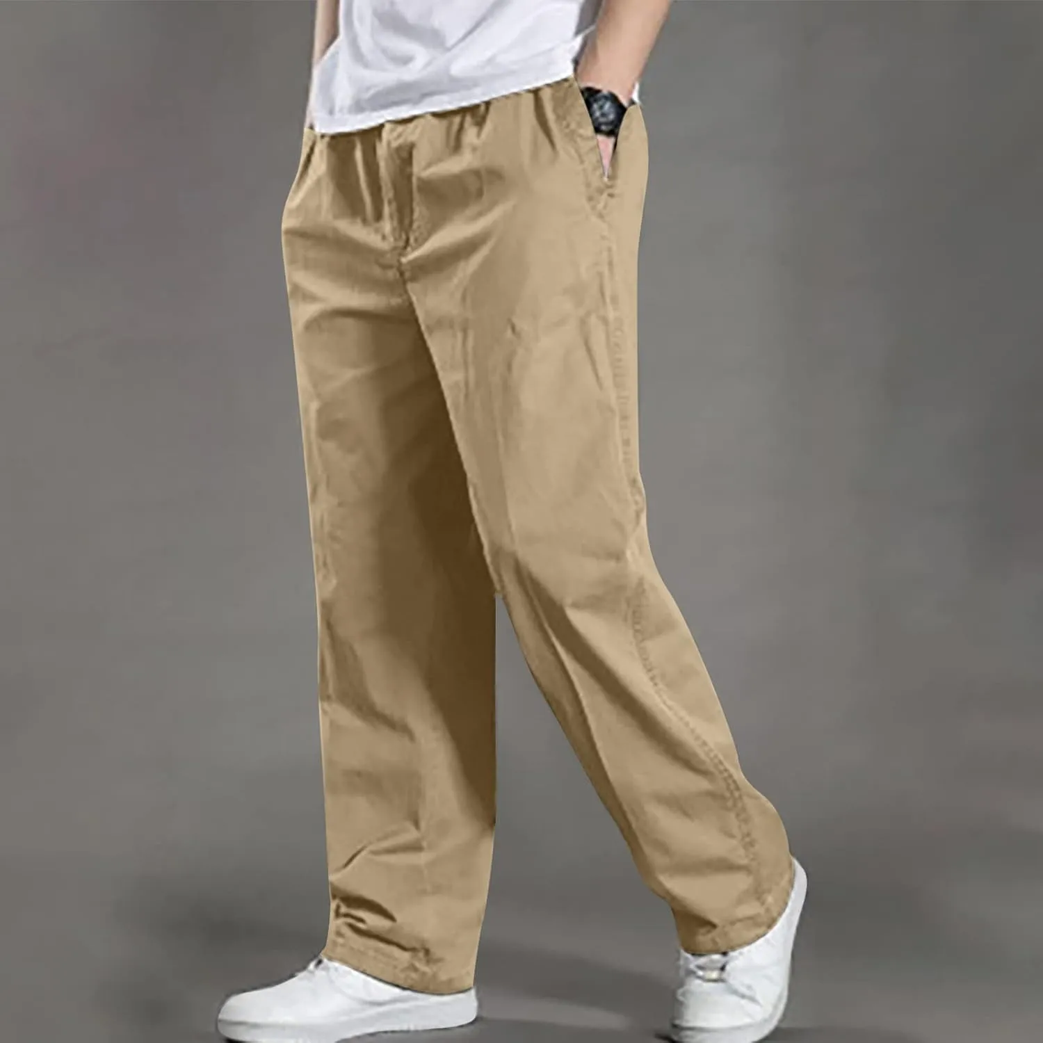 Men's Cargo Pants Slim Solid Straight Sports Trousers Casual Outdoor Breathable Full Pants Comfort Basic