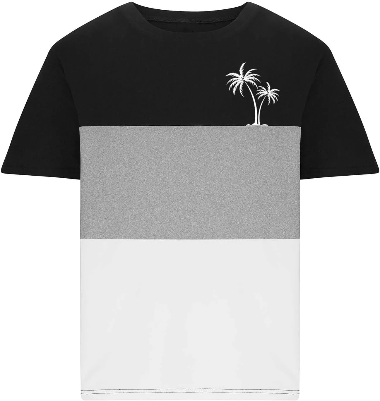 Men's Color Striped Tees Pattern Basic Simple Shirts Palm Tree Classic Printed Beach Shirts Top Short Sleeve Tees