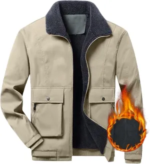 Men's Corduroy Jacket Sherpa Lined Trucker Jackets Cotton Turn-Down Collar Warm Winter Jacket with Pockets
