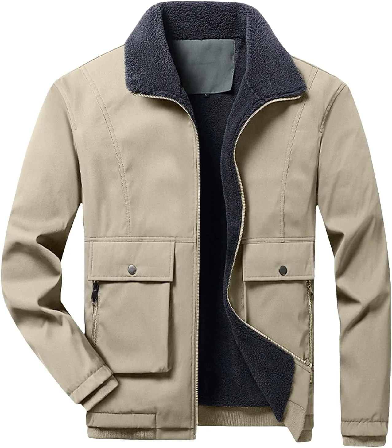 Men's Corduroy Jacket Sherpa Lined Trucker Jackets Cotton Turn-Down Collar Warm Winter Jacket with Pockets