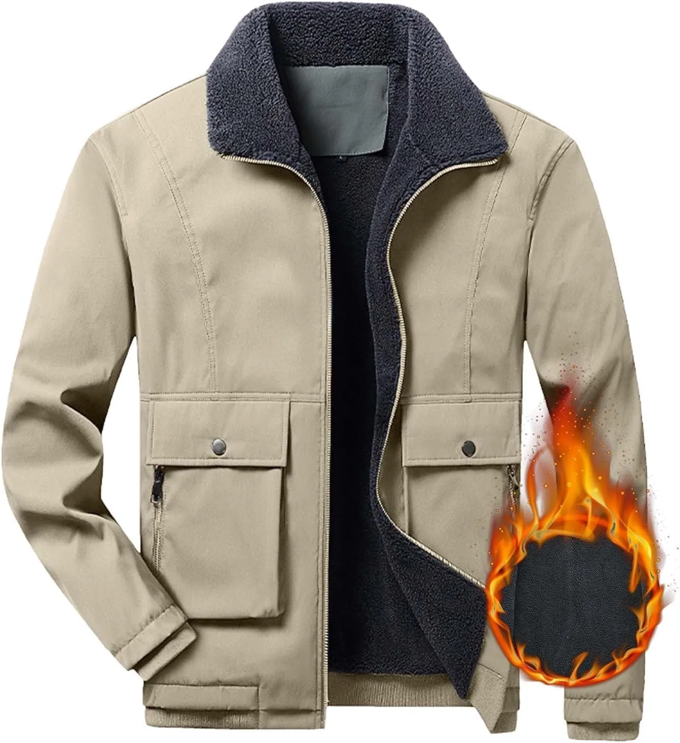 Men's Corduroy Jacket Sherpa Lined Trucker Jackets Cotton Turn-Down Collar Warm Winter Jacket with Pockets