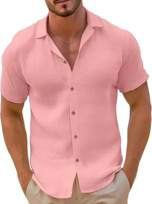 Men's Cotton Linen Shirts Short Sleeve 2025 Summer Button Down Shirt Beach Shirt Casual Regular Fit Lightweight Tops