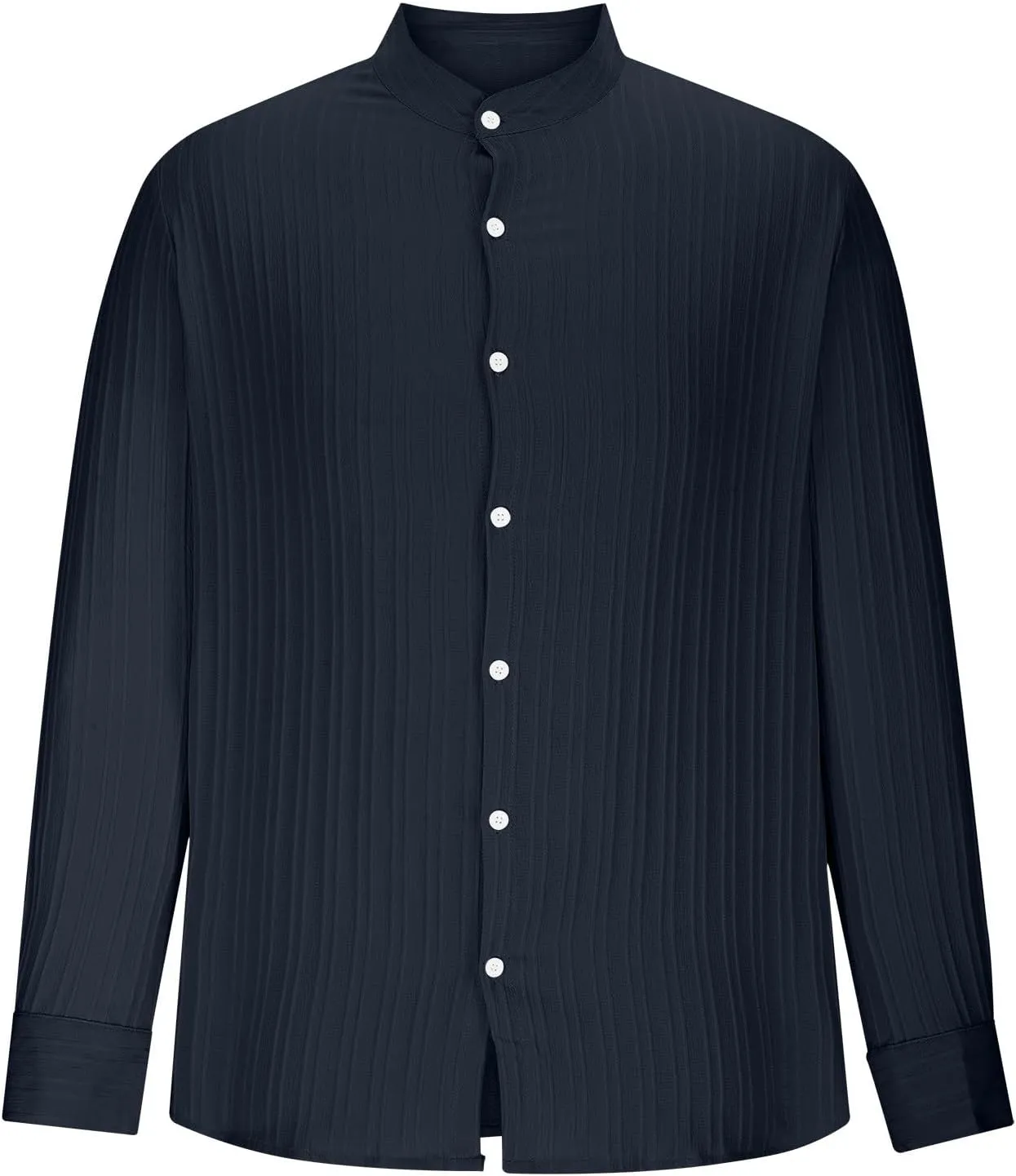 Mens Cotton Linen Striped Shirts Long Sleeve Blouse Button Down Shirt Casual Beach Tops Solid Color Lightweight Shirts