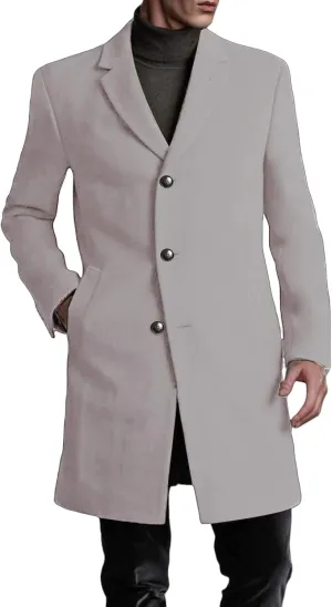 Men's Double Breasted Wool Blend Trench Coats Long Sleeves with Pockets for Business or Casual Wear