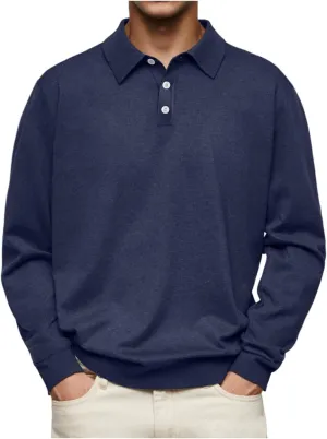 Men's Fashion Casual Comfortable Shirt Shirt Autumn Winter Long-Sleeved V-Neck Buttons Solid Colour Bottoming