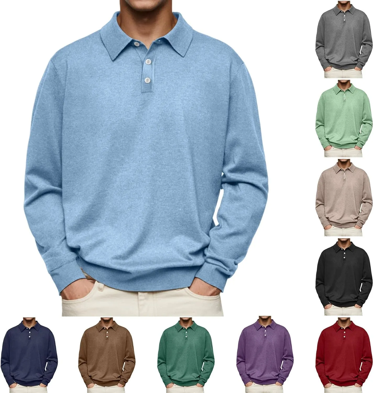 Men's Fashion Casual Comfortable Shirt Shirt Autumn Winter Long-Sleeved V-Neck Buttons Solid Colour Bottoming