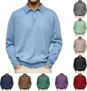 Men's Fashion Casual Comfortable Shirt Shirt Autumn Winter Long-Sleeved V-Neck Buttons Solid Colour Bottoming