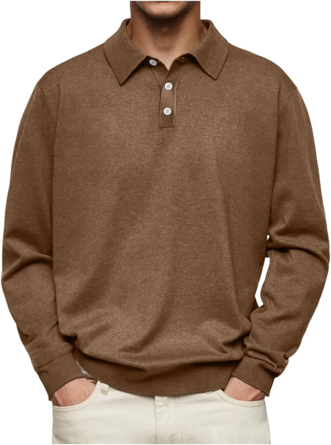 Men's Fashion Casual Comfortable Shirt Shirt Autumn Winter Long-Sleeved V-Neck Buttons Solid Colour Bottoming