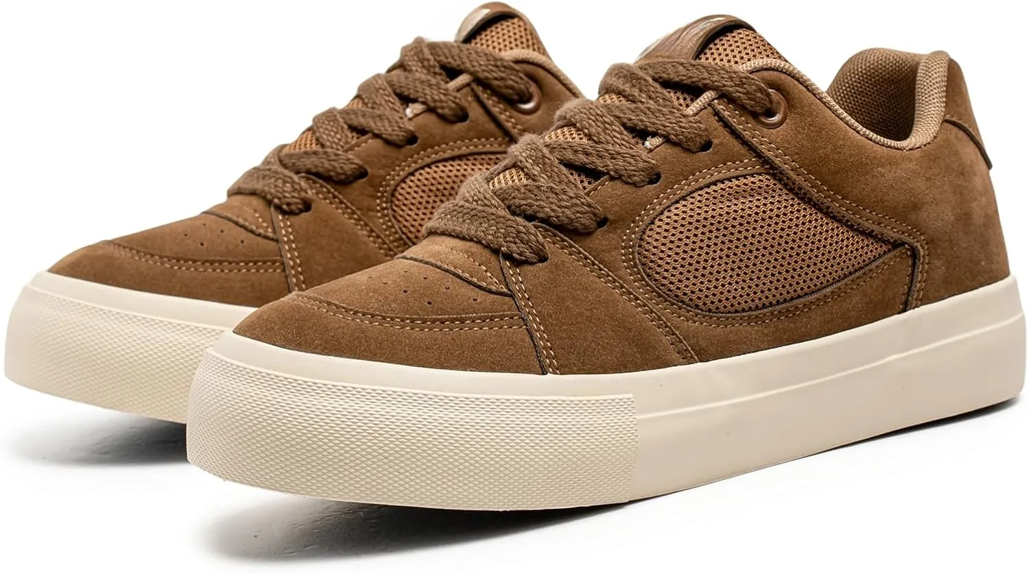 Men's Fashion Hollow Suede Leather Platform Lace Up Sneakers Casual Low Top Breathable Lightweight Walking Trainers Tennis Skate Shoes