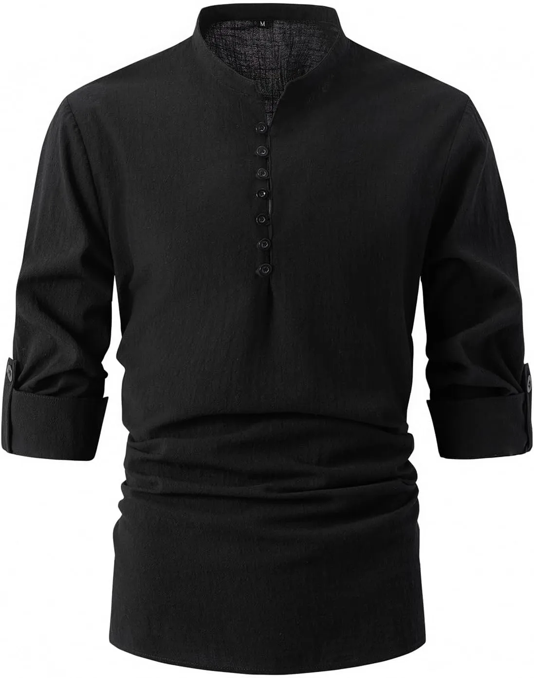 Mens Henley Neck Long Sleeve Linen Shirts Cotton Linen Henley T-Shirts Long Sleeve Hippie Casual Beach Shirts