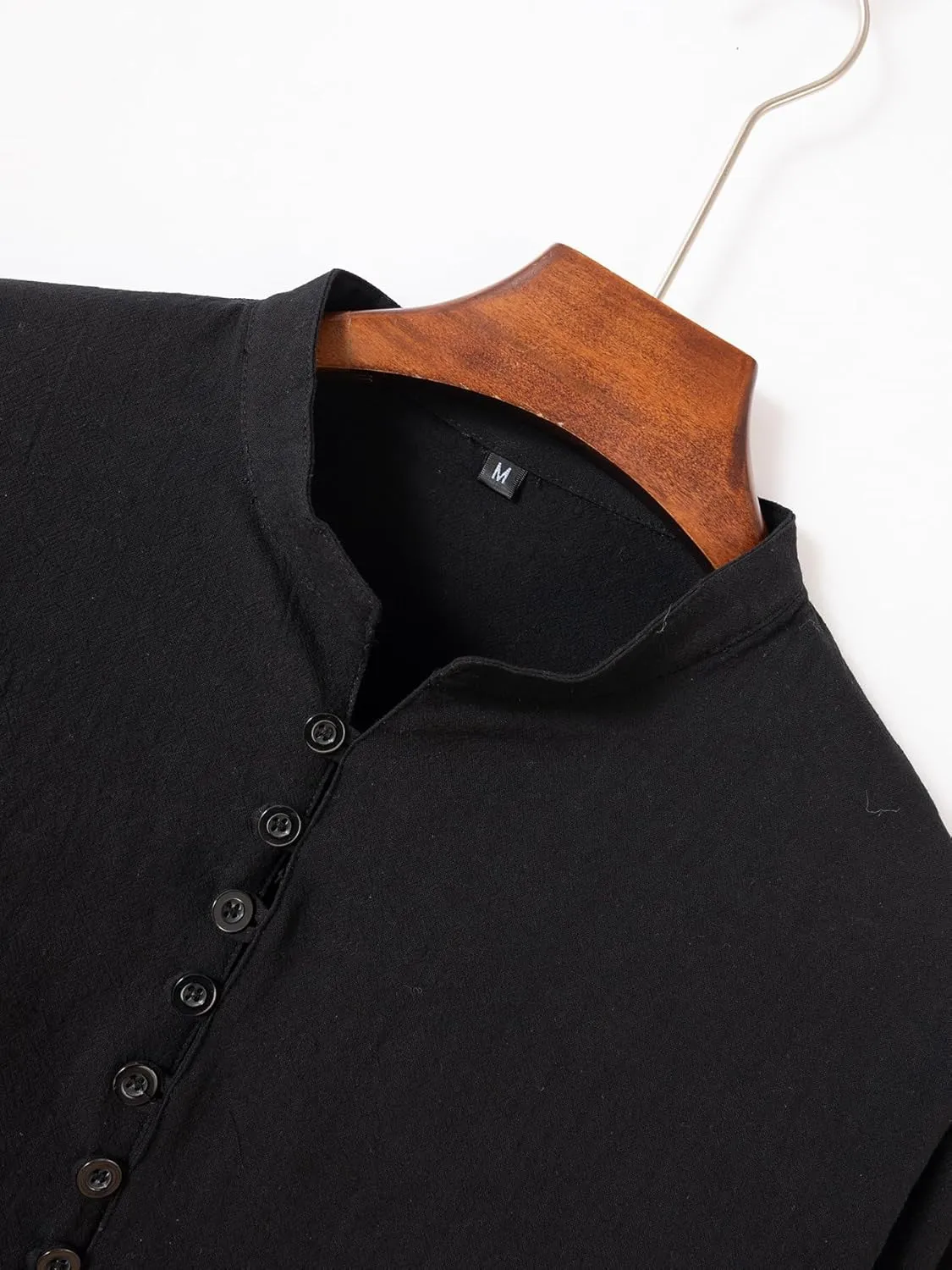 Mens Henley Neck Long Sleeve Linen Shirts Cotton Linen Henley T-Shirts Long Sleeve Hippie Casual Beach Shirts