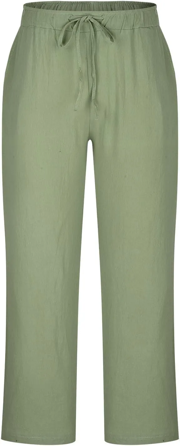 Mens Linen Harem Drawstring Pants Casual Elastic Waist Lightweight Trouser Hippie Loose Wide Leg Pants with Pocket