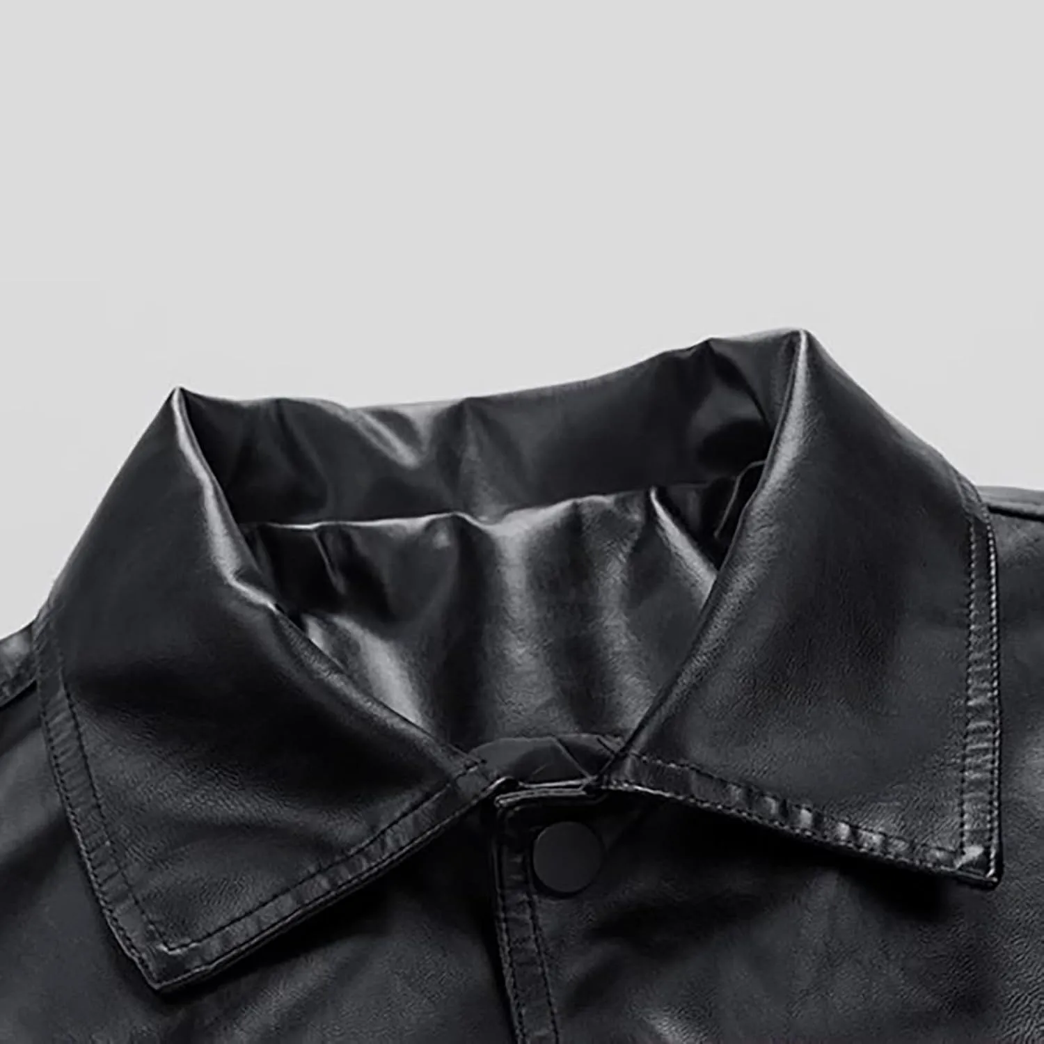 Men's Pu Leather Jacket Vintage Stand Collar Coats Button Up Motorcycle Bomber Jackets Fashion Outdoor Fall Outwear
