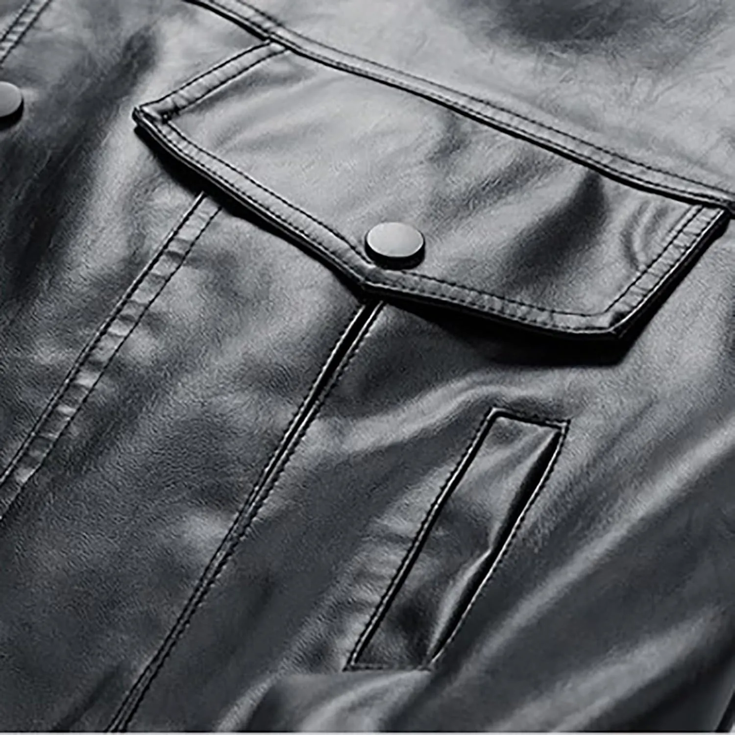 Men's Pu Leather Jacket Vintage Stand Collar Coats Button Up Motorcycle Bomber Jackets Fashion Outdoor Fall Outwear