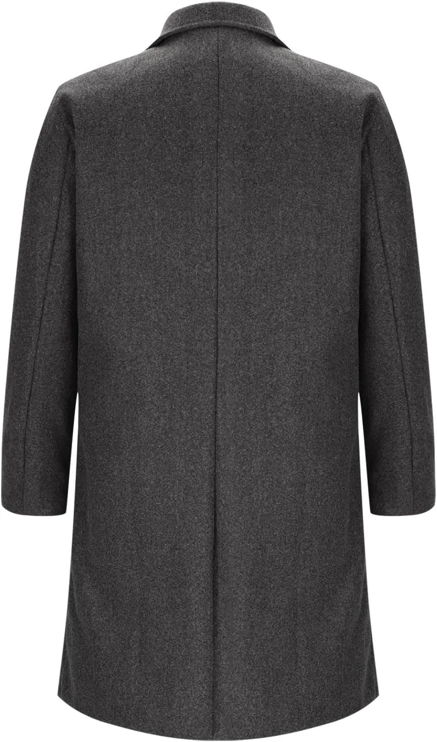 Men's Trench Coat Faux Wool Long Jacket Classic Winter Warm Windproof Overcoat Single Breasted Notched Lapel Pea Coat