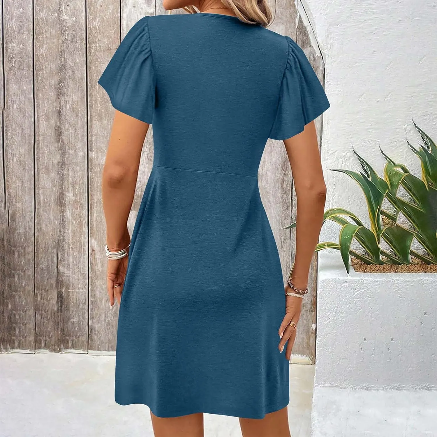 Mini Dress for Women Twist Front V Neck Summer Dresses Short Sleeve Casual Sundress Boho Beach Cruise Outfits 2025