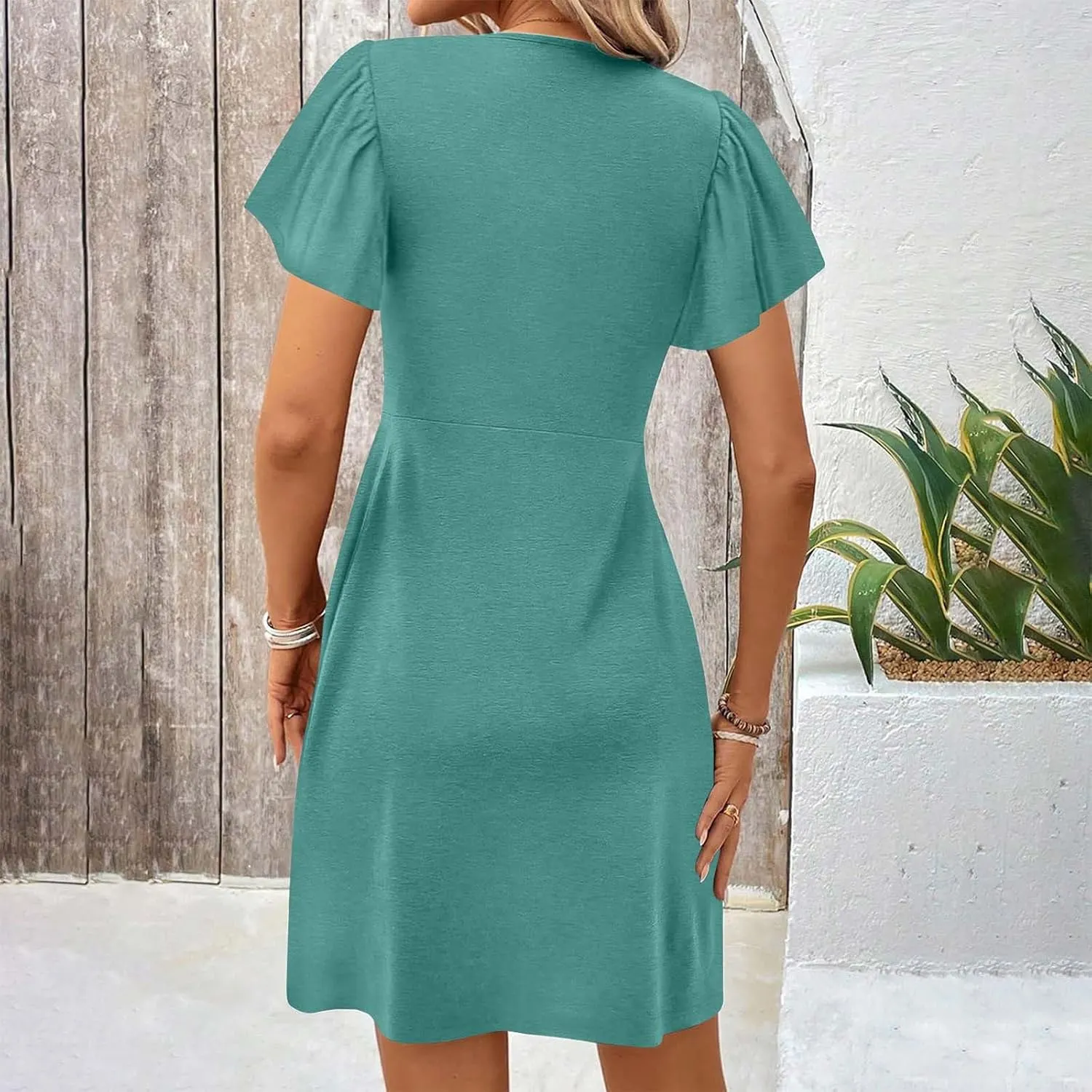 Mini Dress for Women Twist Front V Neck Summer Dresses Short Sleeve Casual Sundress Boho Beach Cruise Outfits 2025
