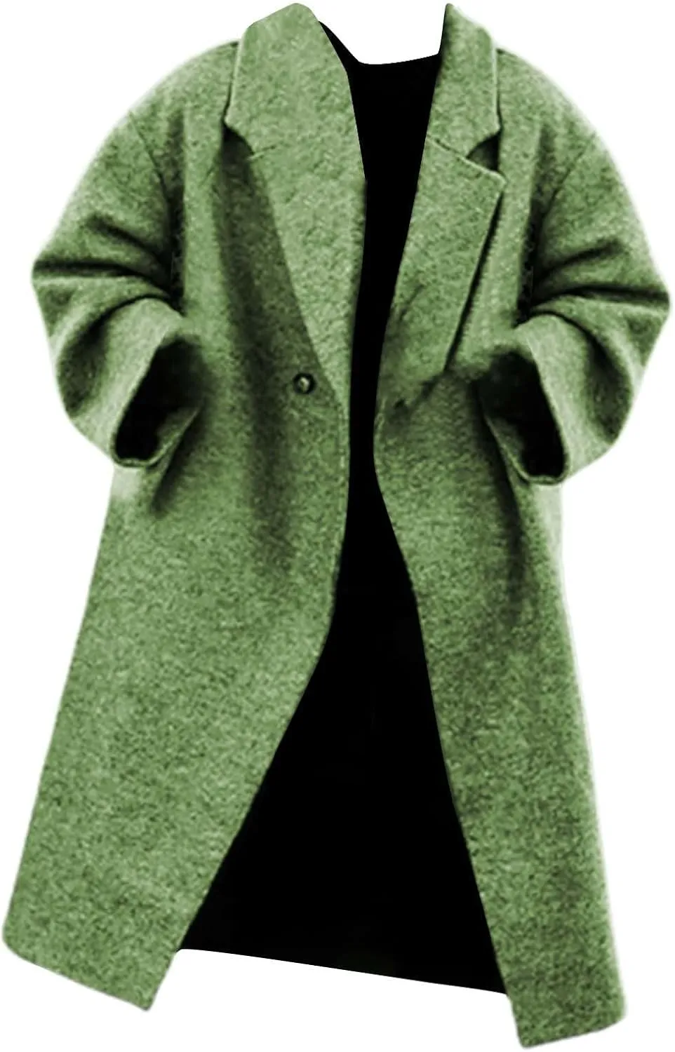 Miyaomn Women's Casual Oversized Slouchy Woollen Overcoat Jacket Notched Single Breasted Winter Long Pea Trench Coats Pockets