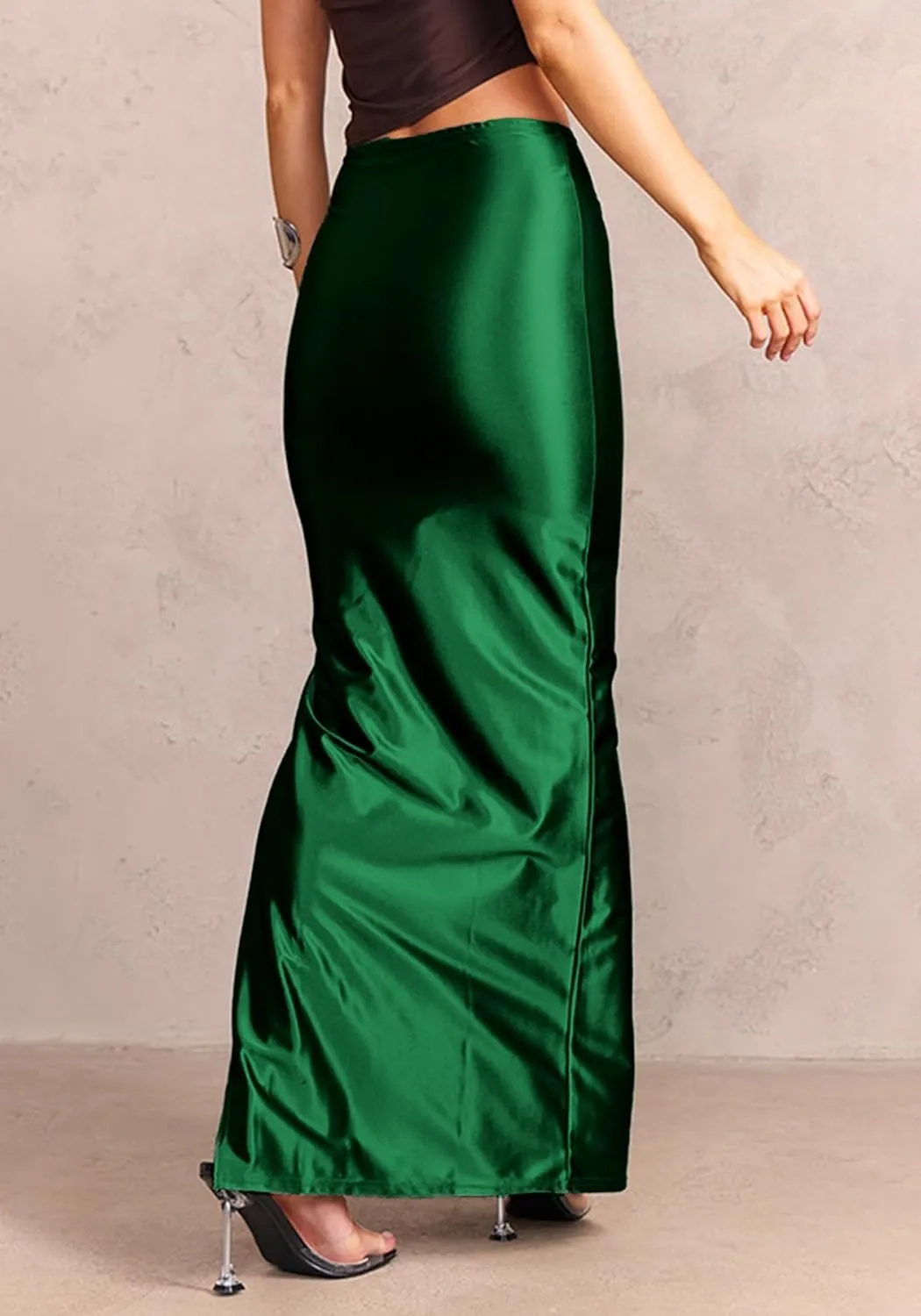 Molisry Women's Satin Silk Skirt Dressy High Waisted Side Slit Elegant A-Line Long Maxi Pencil Skirt Wedding