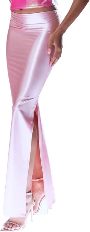Molisry Women's Satin Silk Skirt Dressy High Waisted Side Slit Elegant A-Line Long Maxi Pencil Skirt Wedding