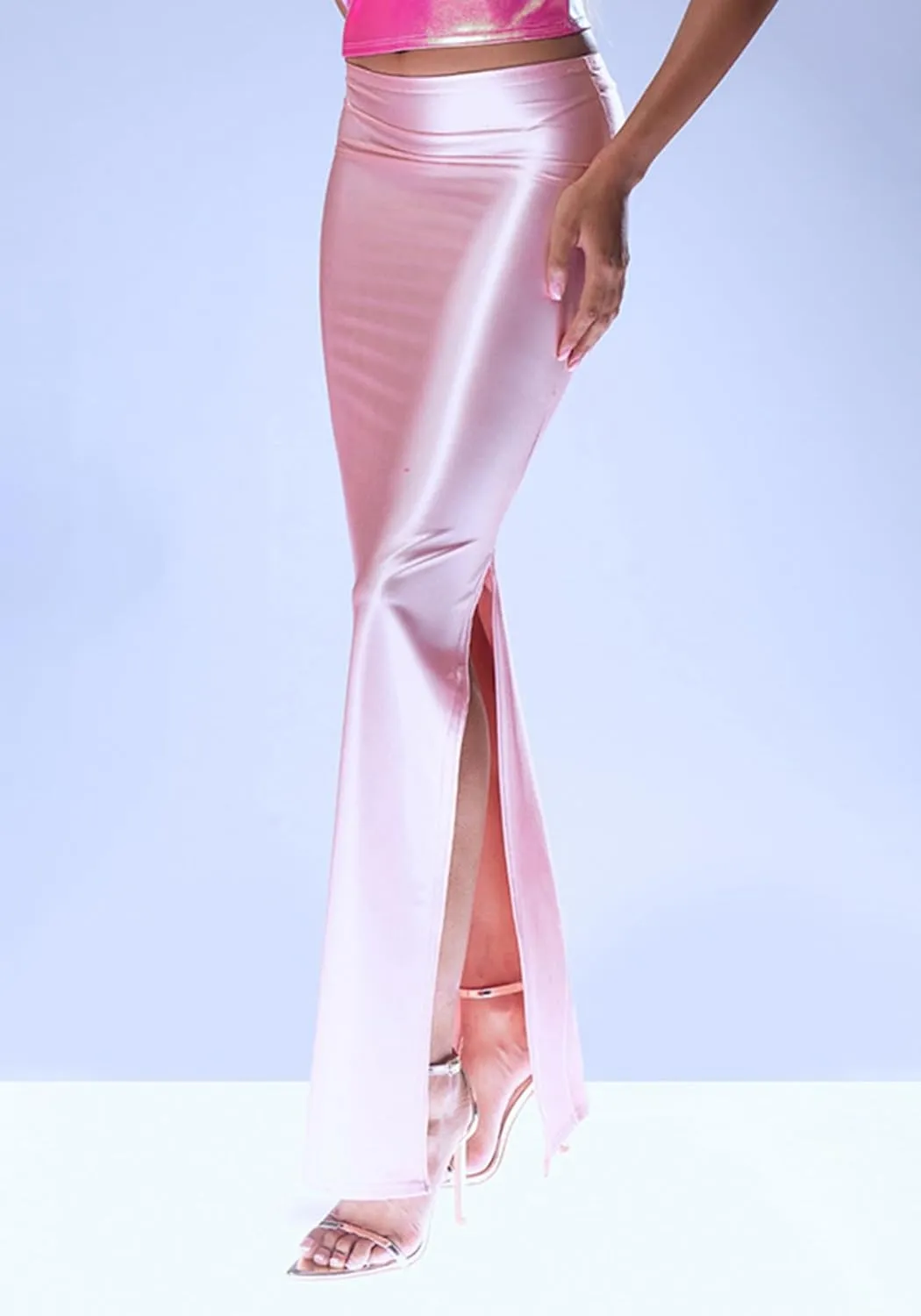 Molisry Women's Satin Silk Skirt Dressy High Waisted Side Slit Elegant A-Line Long Maxi Pencil Skirt Wedding