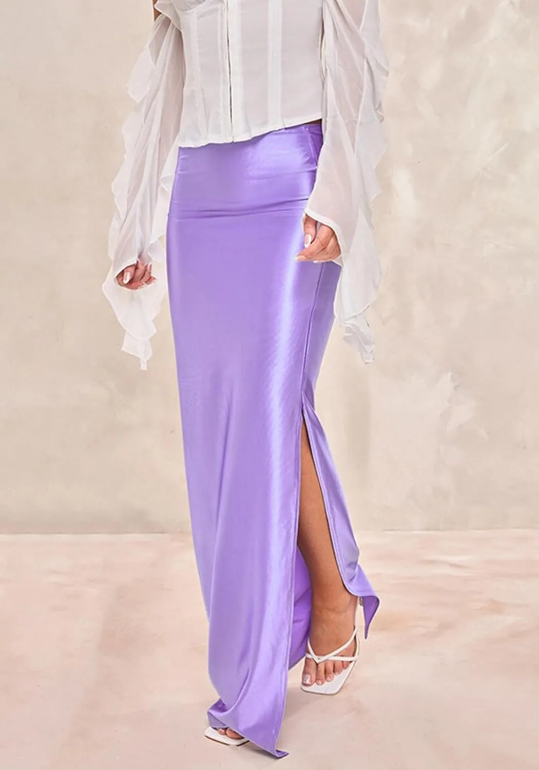 Molisry Women's Satin Silk Skirt Dressy High Waisted Side Slit Elegant A-Line Long Maxi Pencil Skirt Wedding