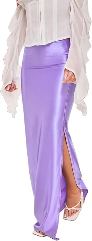 Molisry Women's Satin Silk Skirt Dressy High Waisted Side Slit Elegant A-Line Long Maxi Pencil Skirt Wedding