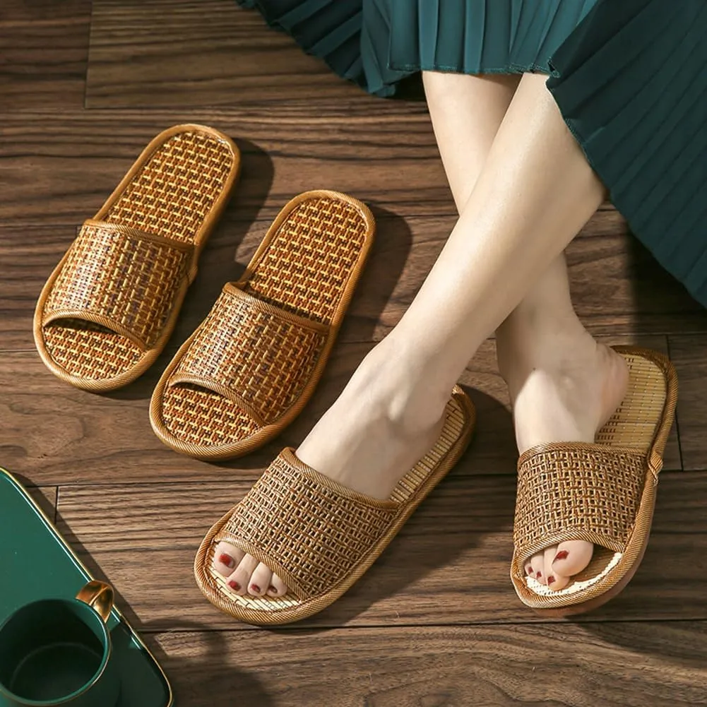 Molodo Rattan Slippers for Women Men Rattan Slides Non-slip Sandals Outdoor Indoor Beach Pool Slides