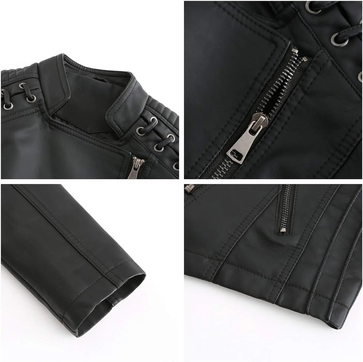Motorcycle Jacket for Women Faux Leather Slim Fit Biker Coats Asymmetrical Zipper Long Sleeve Moto Jackets