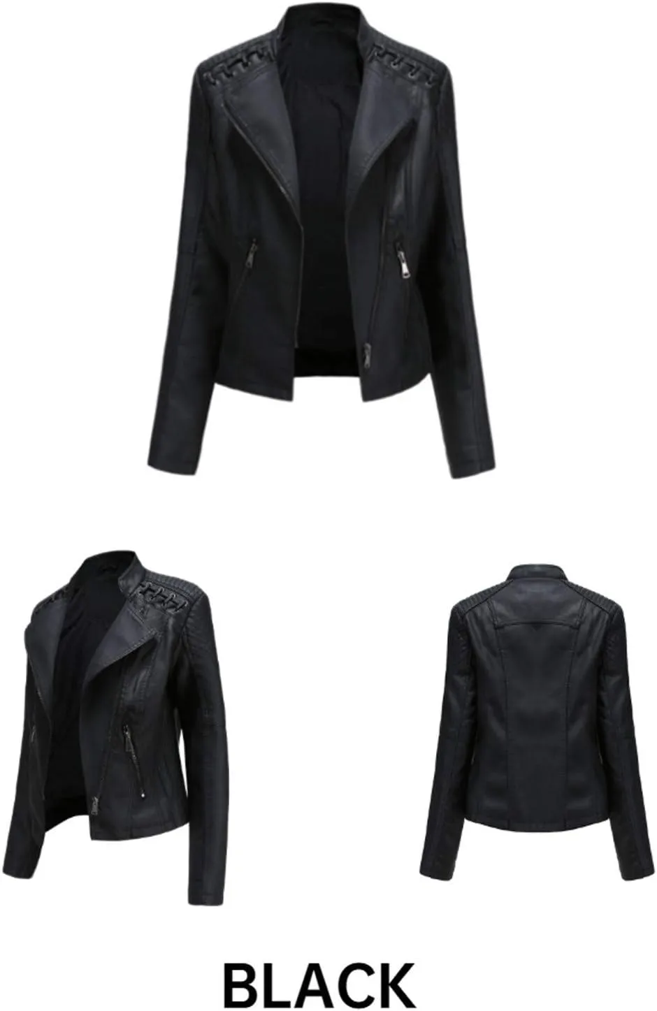 Motorcycle Jacket for Women Faux Leather Slim Fit Biker Coats Asymmetrical Zipper Long Sleeve Moto Jackets