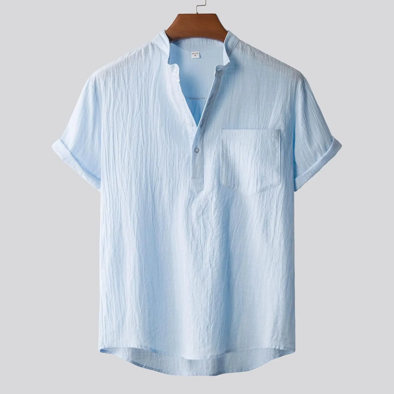Muscularfit Cotton Linen Shirts for Men Casual Stylish Short Sleeve Chest Pocketed Button Down Top Summer Regular-Fit T Shirt