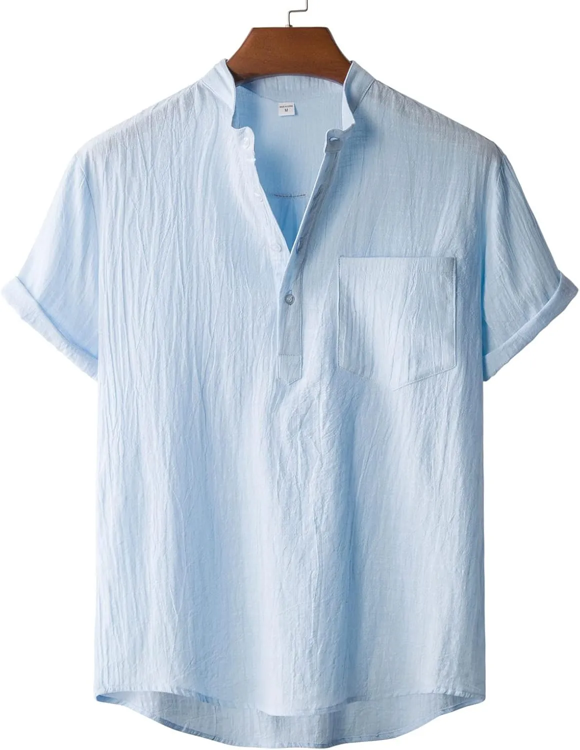 Muscularfit Cotton Linen Shirts for Men Casual Stylish Short Sleeve Chest Pocketed Button Down Top Summer Regular-Fit T Shirt