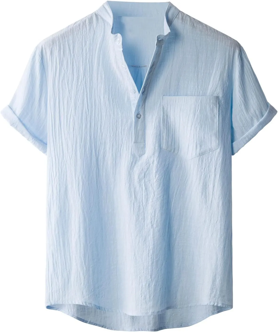 Muscularfit Cotton Linen Shirts for Men Casual Stylish Short Sleeve Chest Pocketed Button Down Top Summer Regular-Fit T Shirt