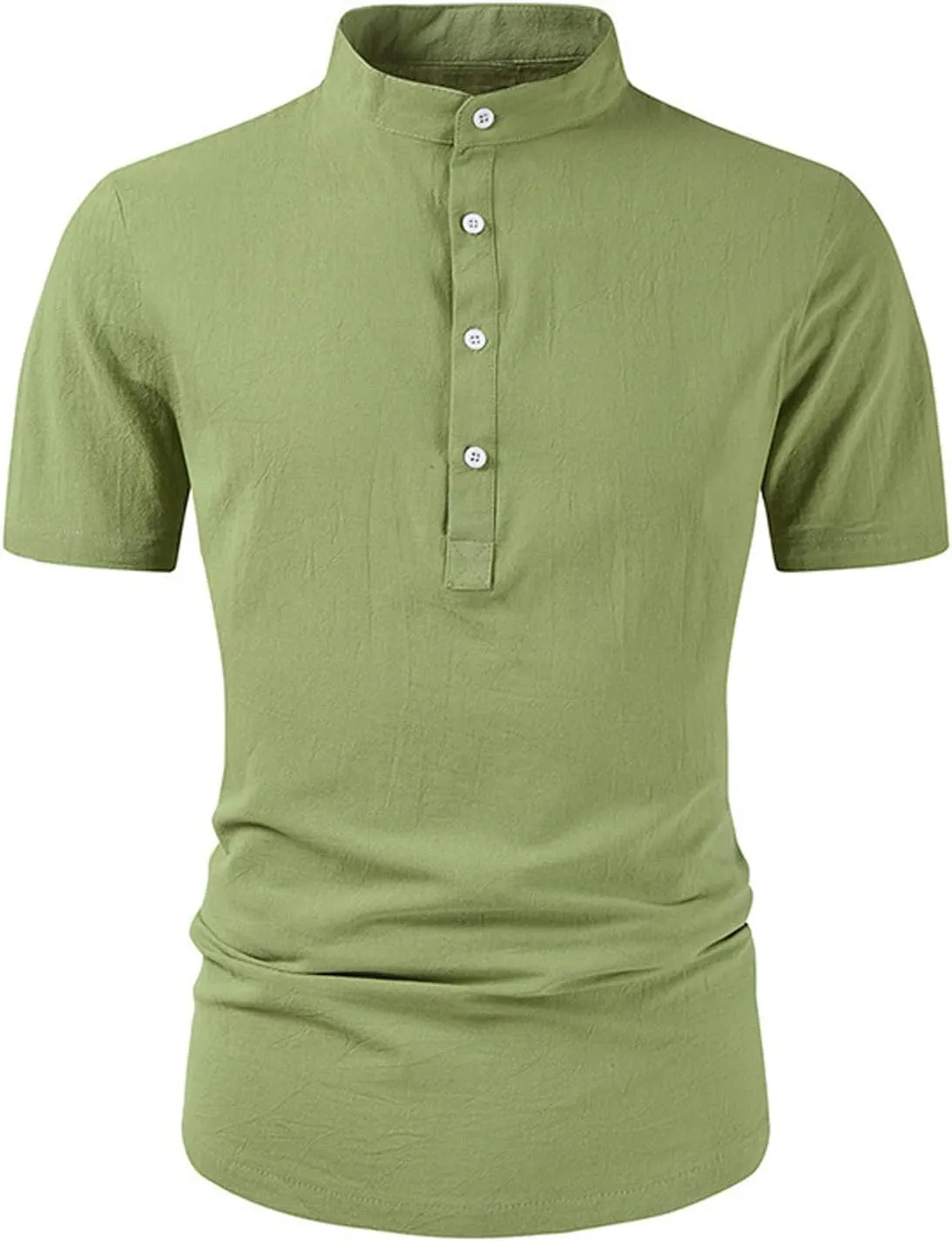 Muscularfit Men's Casual Button-Down Shirts Stylish Short Sleeve Ruched Summer Top Light Weight Cotton Linen Basic Work Shirt