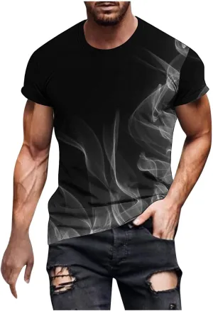 Muscularfit Tshirts for Men Summer Casual Short Sleeve Flame Print Graphic Tee Shirt Loose Gym Workout Tee Top Beach Pullover