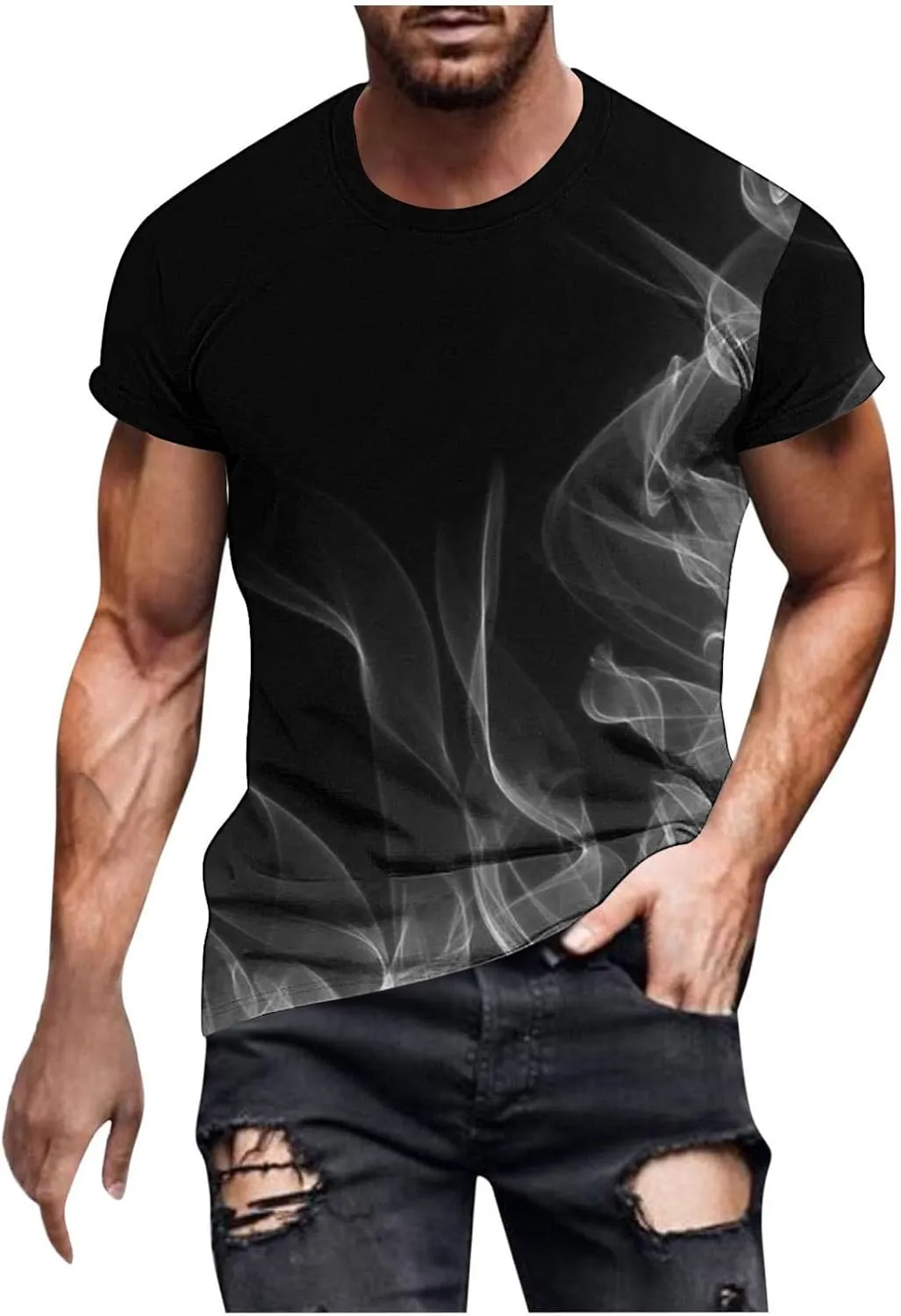 Muscularfit Tshirts for Men Summer Casual Short Sleeve Flame Print Graphic Tee Shirt Loose Gym Workout Tee Top Beach Pullover