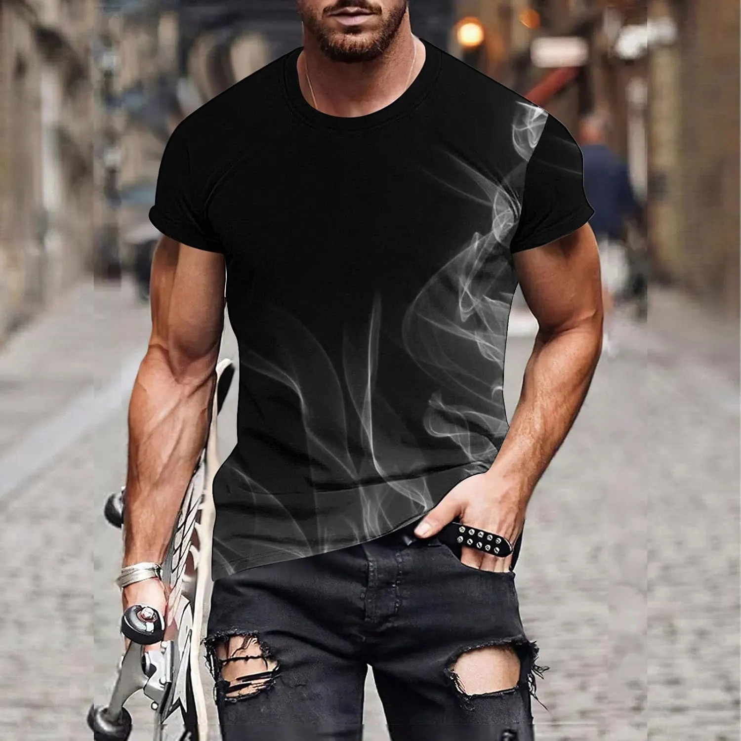 Muscularfit Tshirts for Men Summer Casual Short Sleeve Flame Print Graphic Tee Shirt Loose Gym Workout Tee Top Beach Pullover